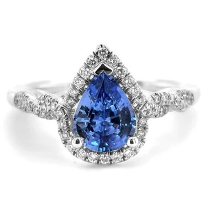 Saphirblau 1,34 Karat Set in 14K Weißgold Ring mit 0,22 Karat Diamanten - Bild 1 von 3