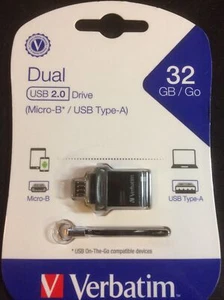 Verbatim 32Gb Go Dual USB 2.0 A & B Ports Drive. FREE $HIPPING! - Afbeelding 1 van 4