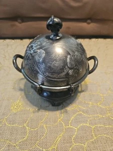 VINTAGE SELTENE WILCOX VERSILBERTE KUPPEL BUTTERDOSE SCHALE MIT ORIGINAL GLAS  - Bild 1 von 15