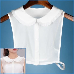White Sheer Crepe Ruffled Peter Pan Chiffon Collar False Shirt Faux Blouse Lapel - Picture 1 of 5