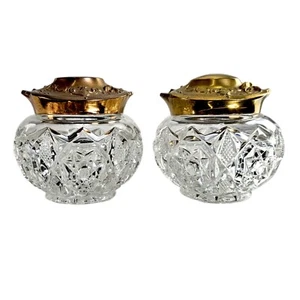 Antik Jugendstil Kristallglas & vergoldetes Kupfer Deckel Kommode Gefäß passendes Paar 4,5" - Bild 1 von 8