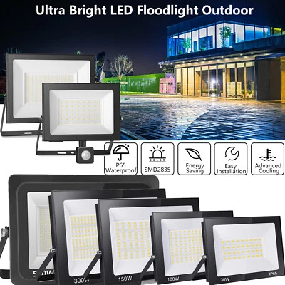 LED Floodlight 10W-500W PIR Motion Sensor Security Outdoor Garden Flood Light UK - Image 1 of 4
