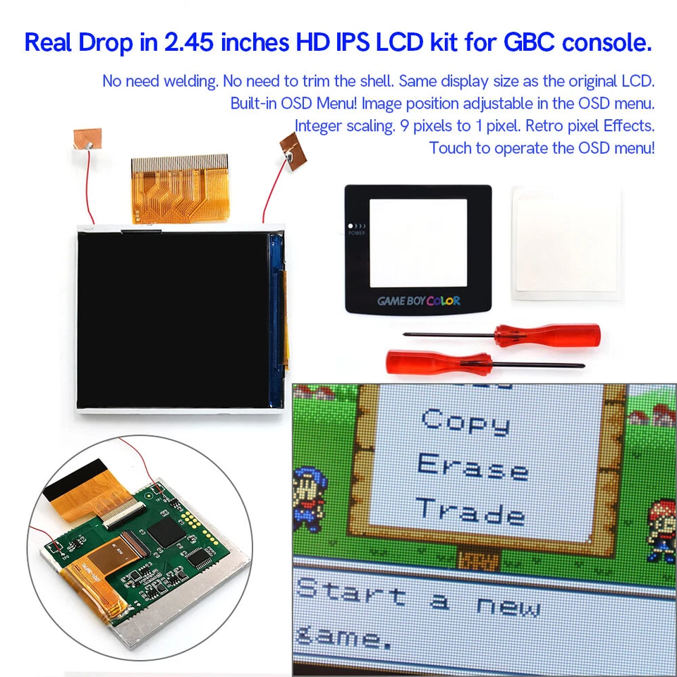 2.45 Inch Same Size Real Drop in IPS LCD Kit+Shell For Game Boy Color FRM ON OFF - Image 1 of 4
