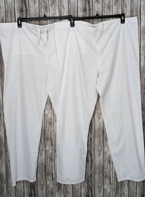 Unisex White Lot Of 2 Medical Scrub Pants Drawstring Waist Size Large  - Image 1 of 4