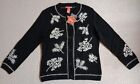 New Merry & Bright Womens Small Black & White Cotton Blend Button Up Sweater 23
