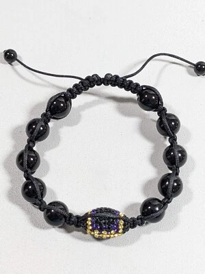 Artisan Black Glass Purple Yellow Rhinestone Football Adjustable bracelet - Image 1 of 4