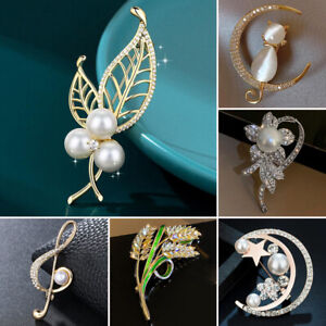 Charm Rhinestone Flower Pearls Enamel Crystal Brooch Pin Corsage Women Jewellery