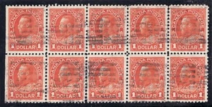 1925 Canada Sc# 122 - $1 KGV Admiral of the Fleet - Used block of 10 - Picture 1 of 1