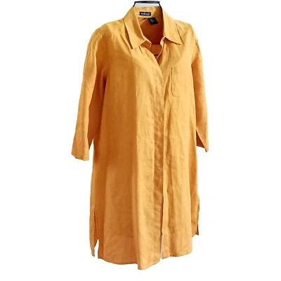 NUEVA Camisa Willi Smith Lino Abotonada Manga 3/4 Túnica Aberturas Mostaza M Lagenlook Foto 1 de 4