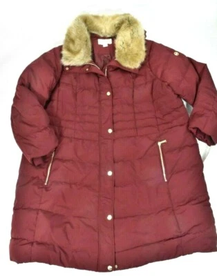 Chaqueta Parka Michael Kors Mujer Puffer Nueva 3X Rojo Con Capucha Borde de Piel Invierno Foto 1 de 4