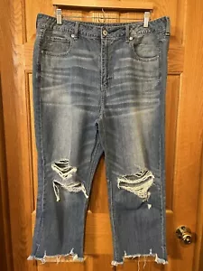 Q72 American Eagle Hi Rise Tomgirl Jeans Distressed Womens 18 Short - Picture 1 of 4