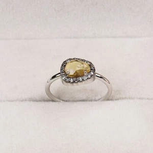 925 Sterling Silver Citrine Diamond Halo Engagement Ring Handmade Jewelry Gifts - Picture 1 of 7
