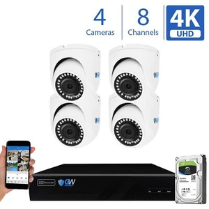 8 Channel 4K NVR (4) 8MP 2160p Home IP POE Dome Security Camera System 1TB HDD - Picture 1 of 11