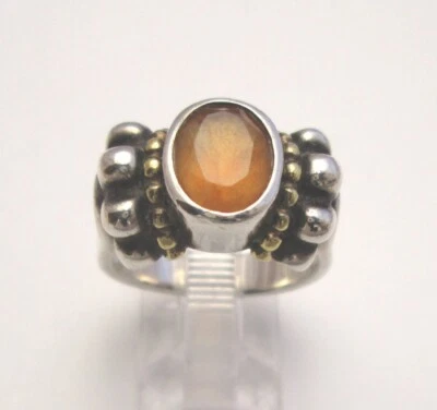 ANILLO CITRINO CAVIAR LAGOS, ORO AMARILLO 18K Y PLATA DE LEY, TALLA 6,5 Foto 1 de 4