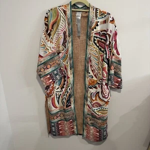Chico's L/XL Modern Paisley Drama Multicolor Floral Boho Kimono Duster Lined - Picture 1 of 8