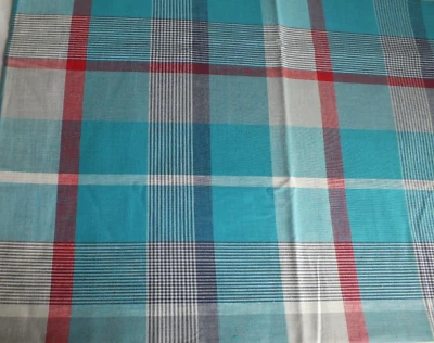 2.5 yards woven (not printed) medium sz plaid quilt fabric turquoise NOS vintage - Image 1 of 2