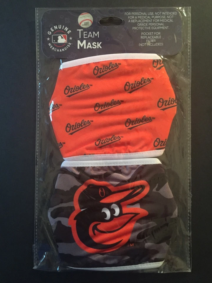 Baltimore Orioles 2 Pack Adult Cloth Face Mask Covering -50% Off SRP-FREE S&H - Image 1 of 1