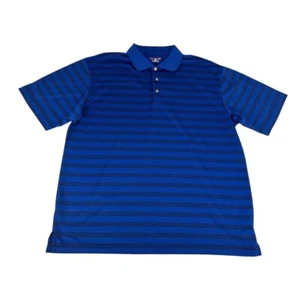 Pro Player Men's Polo Top Blue Striped Short Sleeve Button Up Collar Golf Shirt - Picture 1 of 5