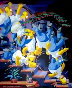 Patineta Homero Simpson Escaleras Animación Arte Moderno Giclée Lienzo - Imagen 1 de 1