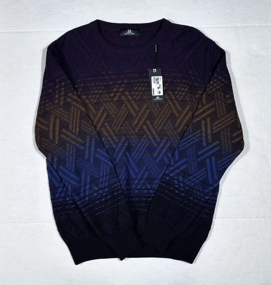 $295 New MONTECHIARO Men's Size Large L US 52 EU Multicolor L/S Crewneck Sweater - Image 1 of 4