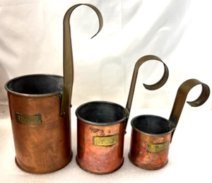 Vintage Hanging Copper Ladle Long Handle 2, 1, and 1/2 Pint 3 Measuring Cup Set - Picture 1 of 12