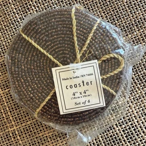 NWT Brown Beaded Coasters 4 Pack Handmade 4”x4” India BOHO Glass Beads SEALED - Picture 1 of 4
