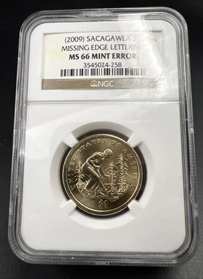 Moneda de dólar Sacagawea 2009 $1 borde faltante letras error MS66 NGC gema UNC Foto 1 de 4