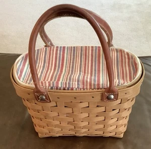 Longaberger 2004 Boardwalk Beach Basket 2 Manici in Pelle Fodera Protettiva (5ia) - Foto 1 di 8