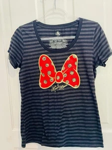 T-shirt donna Disney Minnie Mouse M nera righe rosse manica corta - Foto 1 di 5