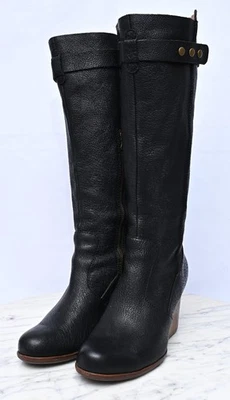 Kork-Ease Shawna 15" High Knee Zipper Leather Black Wedge BOOTS Womens Sz 8 - Image 1 of 4