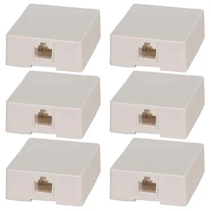6 Pcs 1 Port RJ45 8P8C Network Ethernet LAN White Modular Jack Surface Mount Box - Picture 1 of 1