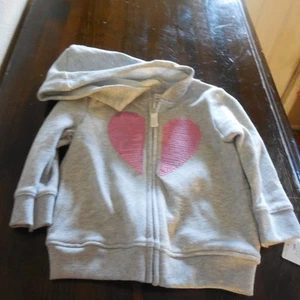 Carter’s Gray Zip-Up Hoodie with Pink Sequin Heart – Size 12M – NWT - Picture 1 of 7