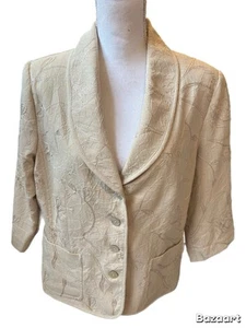 TanJay Beige Embroidered Lined Blazer 3/4 Sleeve Size  12 - Picture 1 of 4