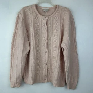 Vtg Sweater Women XL Pink Lambs Wool Angora Cardigan Button Pearl Embellishment - Picture 1 of 11