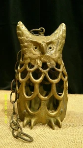 Lanterna da appendere portacandele gufo in ottone vintage MCM - Foto 1 di 4