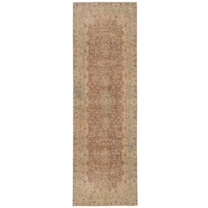Vintage 300x95 Cm Tappeto Persiano Orientale Fatto A Mano Runner Marrone - Picture 1 of 12