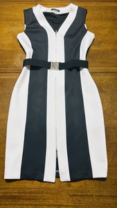 Mint Beautiful Tommy Hilfiger Color Block Dress Black & White Form Fitting Sz 4 - Picture 1 of 5