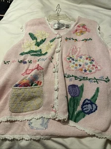 Cardigan maglione gilet donna vintage occhio d'aquila primavera pasqua XL - Foto 1 di 8