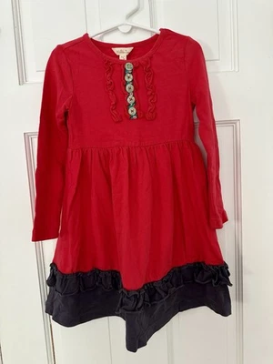 Vestido Matilda Jane Niñas Rojo y Gris Con Botones Florales Y Volantes Talla 4 Foto 1 de 4