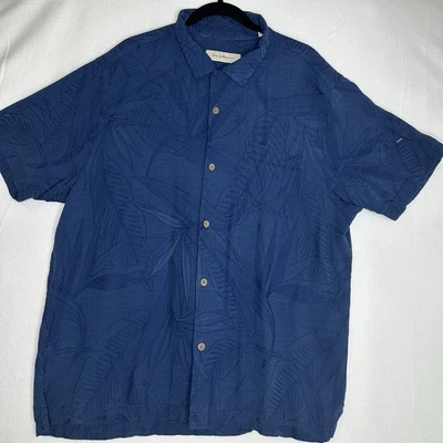 Tommy Bahamas Silk Blend Camp Shirt (XL) Blue Leaf Jacquard Hawaiian Casual Wear - Image 1 of 4