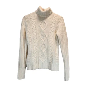 Banana Republic Women's Size S Cable Turtleneck Sweater Angora Wool Blend Ivory - Picture 1 of 7