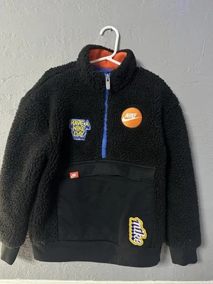 Nike Niños Negro Sherpa 1/2 Cremallera Talla 4 Ropa Deportiva Imitación Piel Sudadera Parche Logo Foto 1 de 3