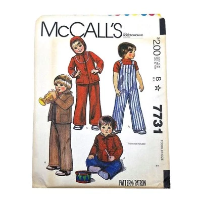 McCall's 7731 VTG 80s Toddlers Buttoned Jacket Overalls Sz B Pattern UC FF  - Image 1 of 4