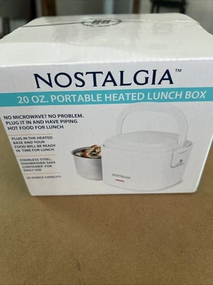 Lonchera eléctrica Nostalgia calentador de alimentos 20 oz blanca nueva en caja preparación de comidas de viaje Foto 1 de 4