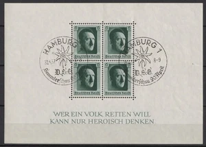 1937 Drittes Reich, Deutschland Block Mi. Bl 7 Hamburg Poststempel - Bild 1 von 1