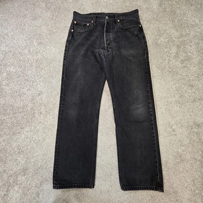 Винтажные джинсы Levis 501 32x30 черная джинсовая ткань прямые штанины на пуговицах рабочая одежда Y2K - Изображение 1 из 4