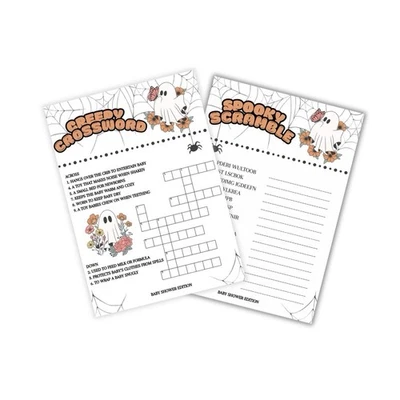 Halloween Juegos de Baby Shower Género Neutro Fantasma Tema 20 Cartas Otoño Baby Shower Foto 1 de 4