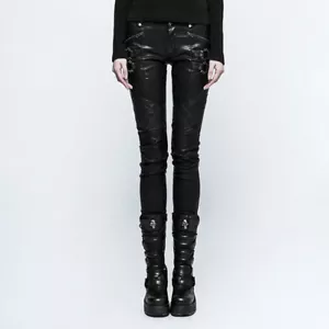 Punk Rave Faux Leather black gothic tight trousers with spike rings K-297 - Picture 1 of 9