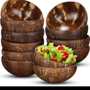 natural coconut bowl dinner set handmade wooden tableware wood spoon - Picture 1 of 6