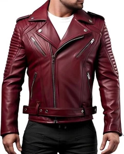 New Men's | Genuine Lambskin Leather Jacket | RED Fit Biker jacket - Picture 1 of 3